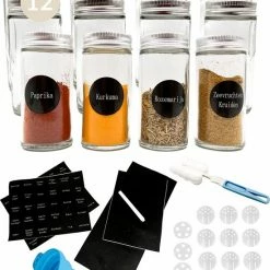 Kopen 🔔 Comforder 12 Glazen Kruidenpotjes Met Strooideksel - Ronde Kruidenstrooier - Complete Set Met Stickers, Trechter, Stift En Borstel 🥰