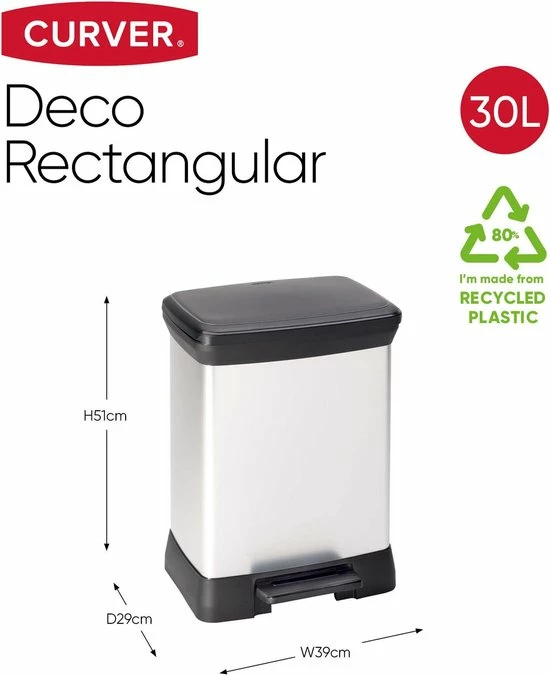 Aanbiedingen 🔔 Curver Decobin Prullenbak - Rechthoekig - 30L - Metallic - Recycled Kunststof ⌛ 3 Aanbiedingen 🔔 Curver Decobin Prullenbak - Rechthoekig - 30L - Metallic - Recycled Kunststof ⌛ - Afbeelding 3