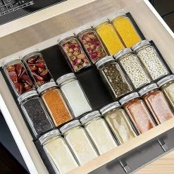 Coupon 😀 FkZ Inzetstuk Voor Kruidenlade - KruidenOrganizer - Uittrekbaar Van 30 Cm Tot 60 - Kruidenrek Voor Laden - Organizer Voor Kruidenflesjes - Lade-inzet Op 3 Niveaus - Zwart 👏 -Bosch verkoop 550x687 4