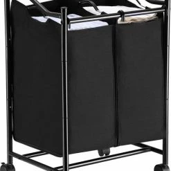 Goedkoop 😀 Songmics Wassorteerder 2 Vakken - 90 L Zwart Opvouwbaar - Wassorteerder - Wasmand 💯
