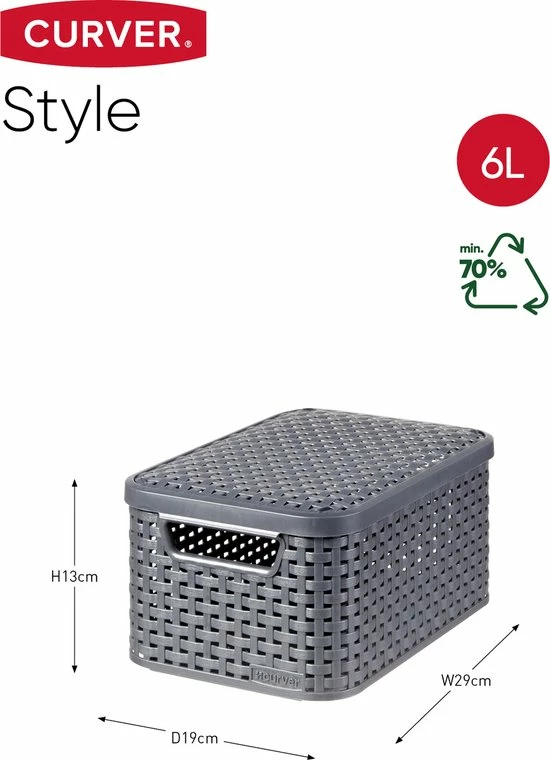Groothandel π Curver Style Mand S - 6L - Antraciet Met Deksel π 4 Groothandel π Curver Style Mand S - 6L - Antraciet Met Deksel π - Afbeelding 4