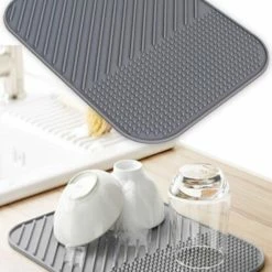 Uitgang 🎁 Merkloos Afdruipmat Met GRATIS Afwasbortel - Droogmat - Afdruipmat Siliconen - BPA Vrij - Afdruipmat Voor Afwas - +GRATIS Siliconen Afwasborstel - Grijs ✔️