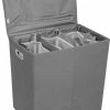 Gloednieuw 😍 LIVILO - Wasmand – 3 Vakken Met Deksel – Opvouwbaar – 120 Liter – Met 3 Uitneembare Waszakken – Stoffen Wasmand – Grijs ⭐